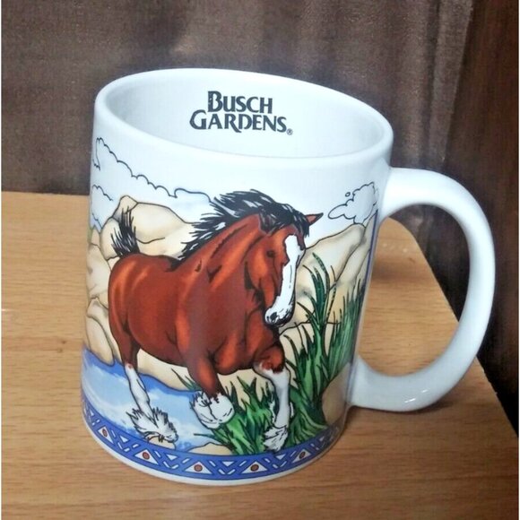 Vintage Coffee Mug 1995 Clysdale Horses Farmyard Equestrian mug Busch Gardens - Picture 2 of 8